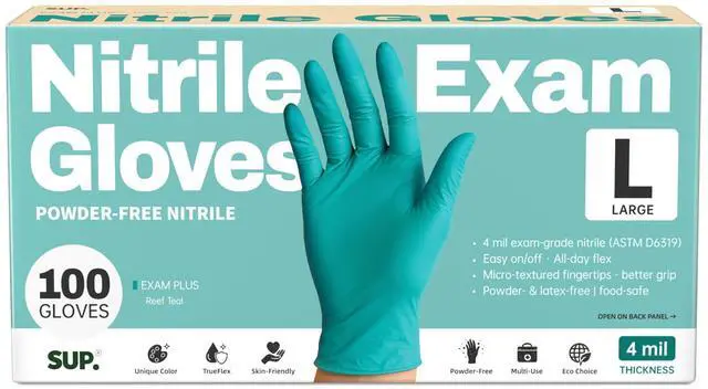 Main image of Powder-Free Nitrile Exam Gloves, 100 Count Food Safe Latex-Free Disposable Gloves for Medical Cooking Cleaning Food Prep, Teal (Large)