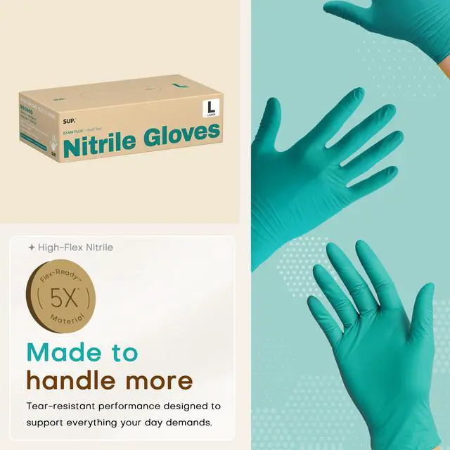Alt view image 4 of 7 - Powder-Free Nitrile Exam Gloves, 100 Count Food Safe Latex-Free Disposable Gloves for Medical Cooking Cleaning Food Prep, Teal (Large)