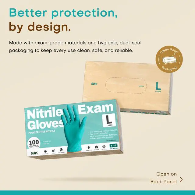 Alt view image 5 of 7 - Powder-Free Nitrile Exam Gloves, 100 Count Food Safe Latex-Free Disposable Gloves for Medical Cooking Cleaning Food Prep, Teal (Large)