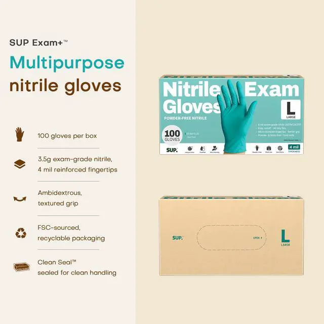 Alt view image 6 of 7 - Powder-Free Nitrile Exam Gloves, 100 Count Food Safe Latex-Free Disposable Gloves for Medical Cooking Cleaning Food Prep, Teal (Large)