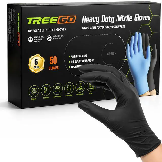 Main image of Black Nitrile Disposable Gloves, Medium, 6 Mil, 50 Count | Powder Free, Latex Free, 510(k) Cleared, 6 Mil Disposable Gloves for Mechanic, Cleaning & Food Service