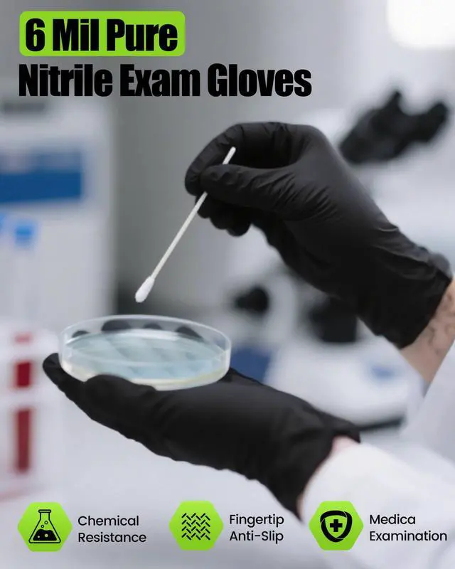 Alt view image 4 of 7 - Black Nitrile Disposable Gloves, Medium, 6 Mil, 50 Count | Powder Free, Latex Free, 510(k) Cleared, 6 Mil Disposable Gloves for Mechanic, Cleaning & Food Service
