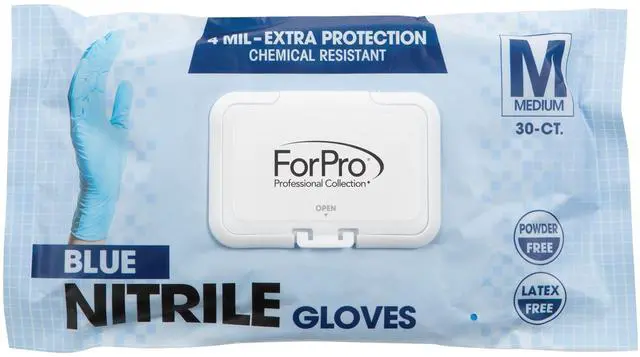 Main image of Disposable Nitrile Gloves, Chemical Resistant, Powder-Free, Latex-Free, Non-Sterile, Food Safe, 4 Mil, Blue, Medium, 30-Count