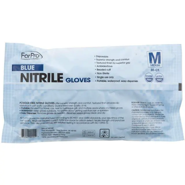 Alt view image 2 of 7 - Disposable Nitrile Gloves, Chemical Resistant, Powder-Free, Latex-Free, Non-Sterile, Food Safe, 4 Mil, Blue, Medium, 30-Count