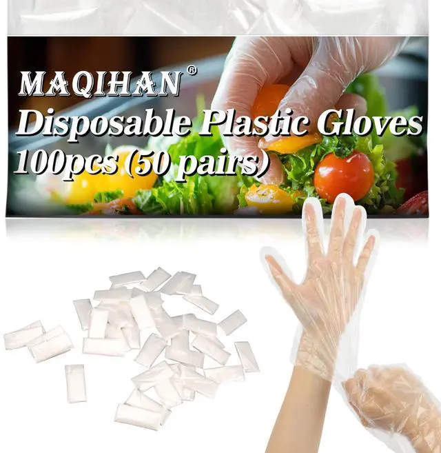 Main image of 100Pcs Plastic Gloves Disposable - Plastic Food Safe Handling Glove | Food Prep Service Gloves, Latex-free Cooking Gloves for Food Prep, Food Service, Hair Dye, Individual Packaged, 50 Pairs