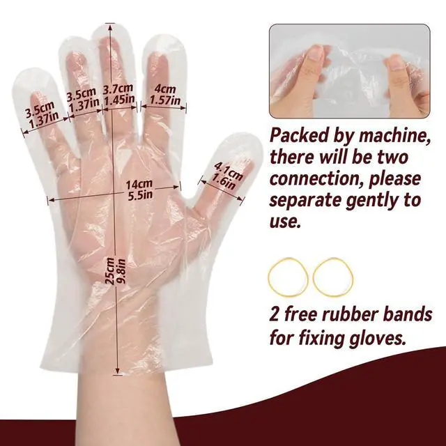 Alt view image 2 of 7 - 100Pcs Plastic Gloves Disposable - Plastic Food Safe Handling Glove | Food Prep Service Gloves, Latex-free Cooking Gloves for Food Prep, Food Service, Hair Dye, Individual Packaged, 50 Pairs