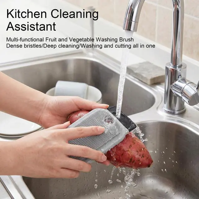 Alt view image 2 of 7 - Silicone Dish Scrubber, 3-in-1 Silicone Dish Sponge for Kitchen Cleaning | Silicone Sponge, Silicone Scrubber for Dishes Home Kitchen Washing Vegetable Fruit