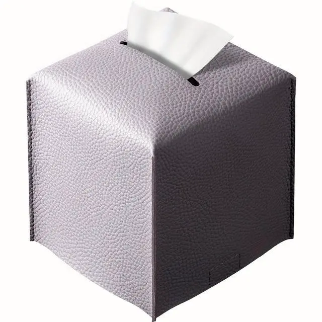 Main image of Square Tissue Box Cover, Pu Leather Tissue Box Holder with Bottom Belt Modern Stylish Tissue Box Organizer for Bathroom, Bedroom, Hotel, Office Desk 5"X5"X5"
