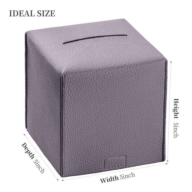 Alt view image 2 of 7 - Square Tissue Box Cover, Pu Leather Tissue Box Holder with Bottom Belt Modern Stylish Tissue Box Organizer for Bathroom, Bedroom, Hotel, Office Desk 5"X5"X5"