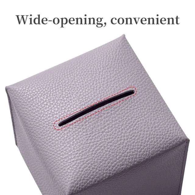 Alt view image 4 of 7 - Square Tissue Box Cover, Pu Leather Tissue Box Holder with Bottom Belt Modern Stylish Tissue Box Organizer for Bathroom, Bedroom, Hotel, Office Desk 5"X5"X5"