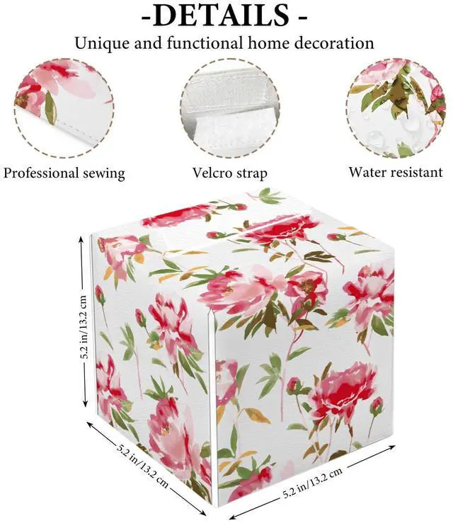 Alt view image 2 of 4 - Watercolor Floral Tissue Box Cover, Spring Summer Tissue Box Holder, Square Facial Paper Case, Cube Facial Paper Organizer Dispenser for Bathroom Vanity Countertop Nightstands/Leather-02