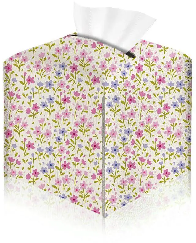 Main image of Floral Tissue Box Cover, Tissue Box Holder for Home, Office, 5x5IN