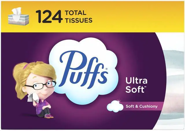 Main image of Facial Tissues Ultra Soft, 1 Rectangle Box, 124 Facial Tissues per Box, Allergies and Colds (Packaging May Vary)