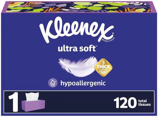 Main image of Ultra Soft Facial Tissues, 1 Flat Box, 120 Tissues per Box, 3-Ply, Packaging May Vary