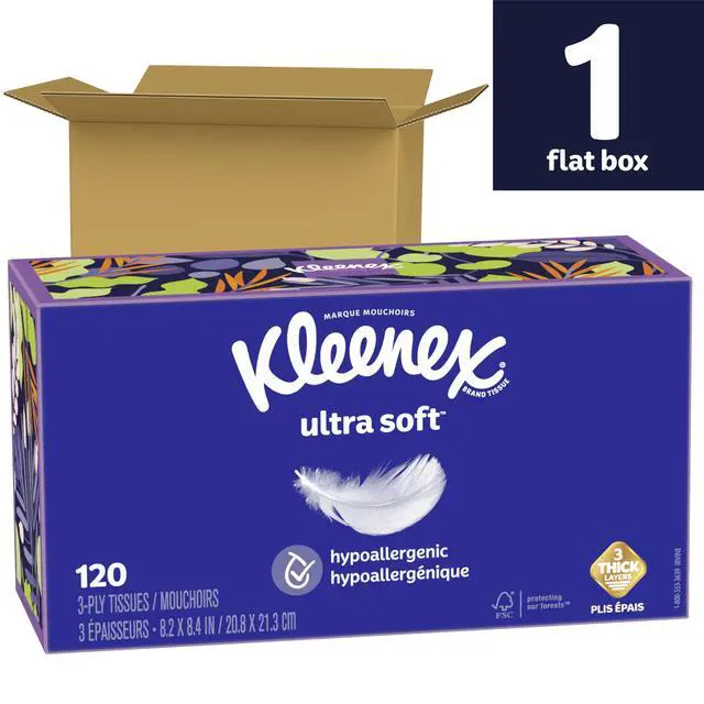 Alt view image 3 of 7 - Ultra Soft Facial Tissues, 1 Flat Box, 120 Tissues per Box, 3-Ply, Packaging May Vary