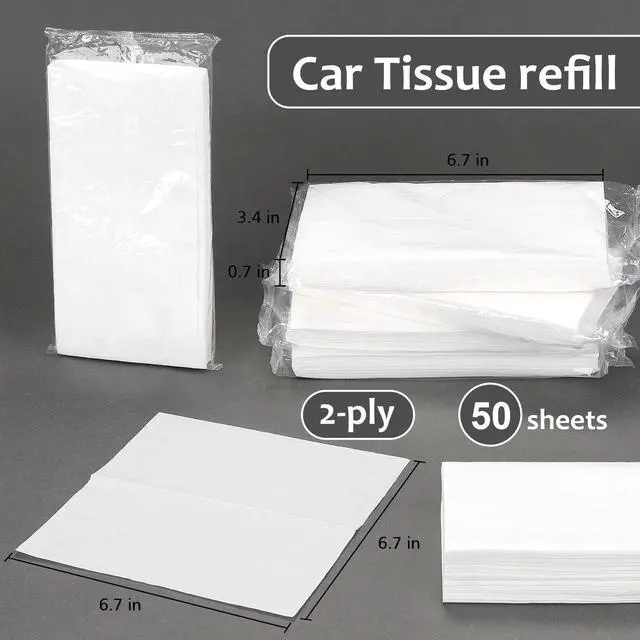 Alt view image 2 of 7 - Car Tissue Refills, Car Holder Tissues Refills for Visor, 4 Packs | Ultra-Soft, Smooth, 2-Ply, 200 Sheets, Napkins Holder Refill, Car Travel Tissue Refills for Vehicle, Home, Office