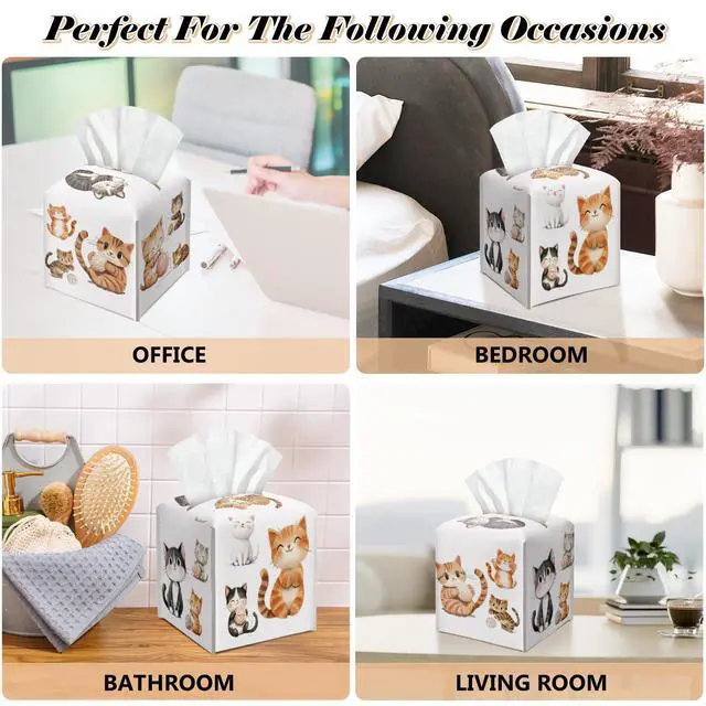 Alt view image 3 of 6 - Cat Leather Tissue Box Cover Square Cute Creative Decorative Tissue Holder for Bathroom Home Office Gifts for Kids Girls Cat Lovers Sister Son Daughter Housewarming Birthday Gifts - DH536
