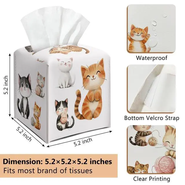 Alt view image 2 of 6 - Cat Leather Tissue Box Cover Square Cute Creative Decorative Tissue Holder for Bathroom Home Office Gifts for Kids Girls Cat Lovers Sister Son Daughter Housewarming Birthday Gifts - DH536