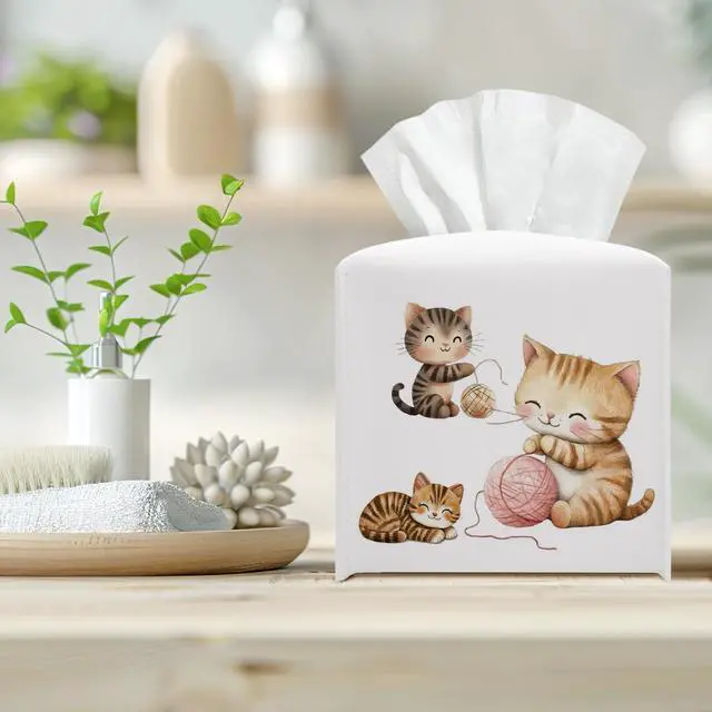 Alt view image 6 of 6 - Cat Leather Tissue Box Cover Square Cute Creative Decorative Tissue Holder for Bathroom Home Office Gifts for Kids Girls Cat Lovers Sister Son Daughter Housewarming Birthday Gifts - DH536