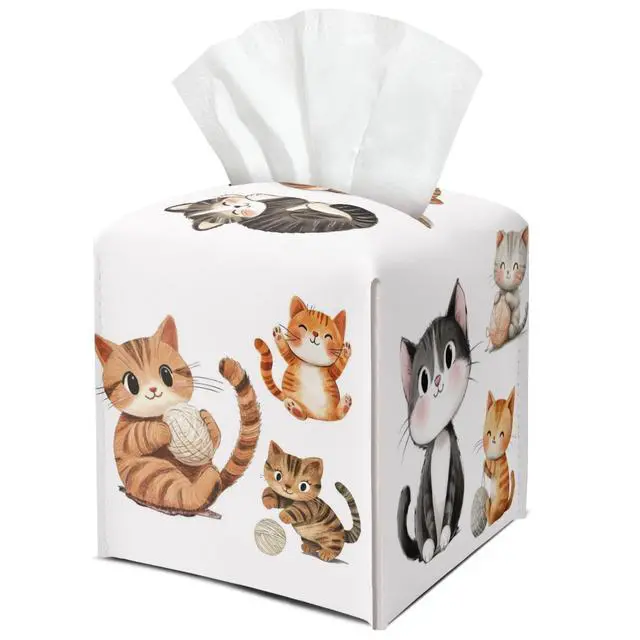 Alt view image 5 of 6 - Cat Leather Tissue Box Cover Square Cute Creative Decorative Tissue Holder for Bathroom Home Office Gifts for Kids Girls Cat Lovers Sister Son Daughter Housewarming Birthday Gifts - DH536
