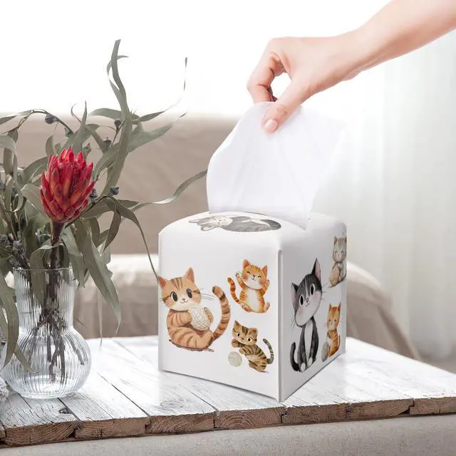Alt view image 4 of 6 - Cat Leather Tissue Box Cover Square Cute Creative Decorative Tissue Holder for Bathroom Home Office Gifts for Kids Girls Cat Lovers Sister Son Daughter Housewarming Birthday Gifts - DH536