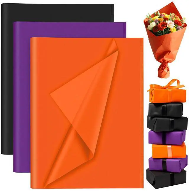 Main image of 60 Sheets Black Purple Orange Tissue Paper for Gift Bags Packaging | 14" x 20", Gift Bag Wrapping, Halloween Fall Autumn Birthday Party Decor, Art Crafts, Flower Packaging, Gift Bag Box Filling