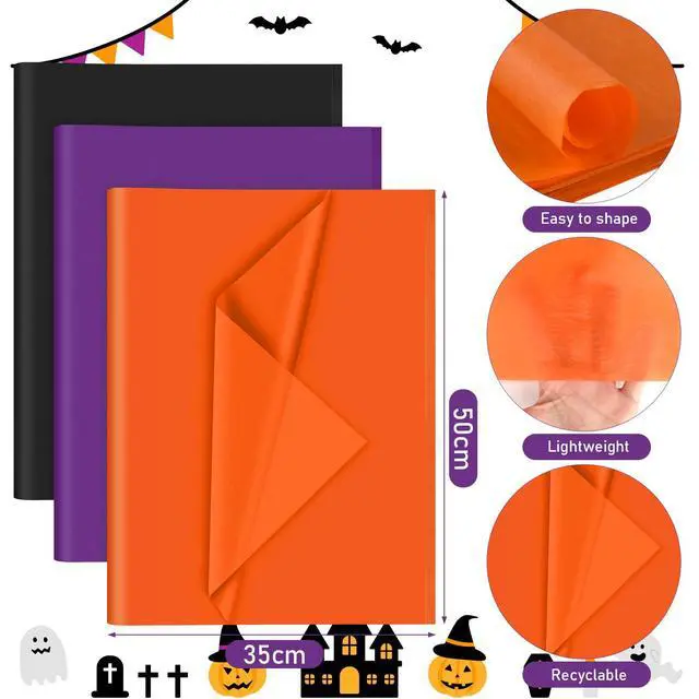 Alt view image 2 of 6 - 60 Sheets Black Purple Orange Tissue Paper for Gift Bags Packaging | 14" x 20", Gift Bag Wrapping, Halloween Fall Autumn Birthday Party Decor, Art Crafts, Flower Packaging, Gift Bag Box Filling