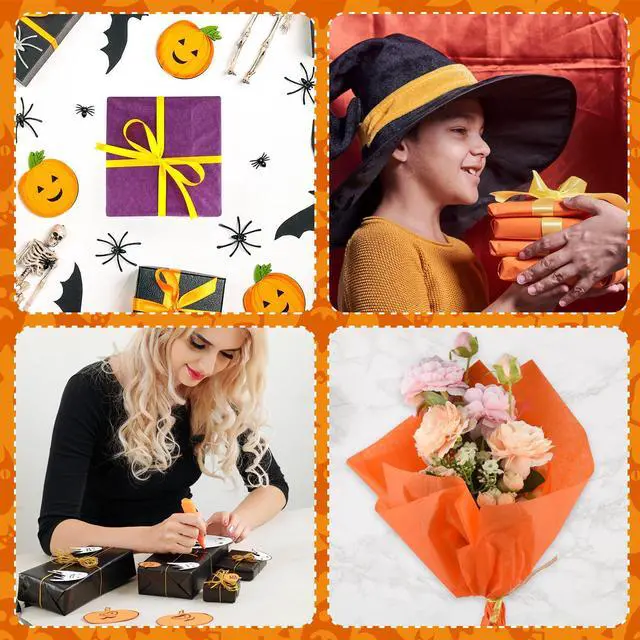 Alt view image 3 of 6 - 60 Sheets Black Purple Orange Tissue Paper for Gift Bags Packaging | 14" x 20", Gift Bag Wrapping, Halloween Fall Autumn Birthday Party Decor, Art Crafts, Flower Packaging, Gift Bag Box Filling