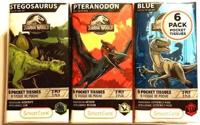 Alt view image 2 of 6 - Jurassic World Pocket Facial Tissue Featuring Triceratops, Baryonyx, and Stiggy - 6 Pack