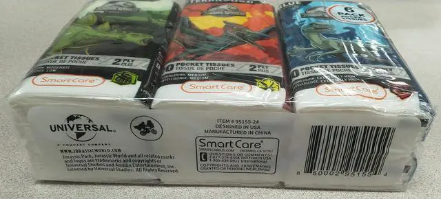 Alt view image 4 of 6 - Jurassic World Pocket Facial Tissue Featuring Triceratops, Baryonyx, and Stiggy - 6 Pack