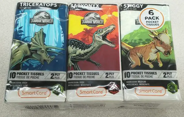 Alt view image 5 of 6 - Jurassic World Pocket Facial Tissue Featuring Triceratops, Baryonyx, and Stiggy - 6 Pack