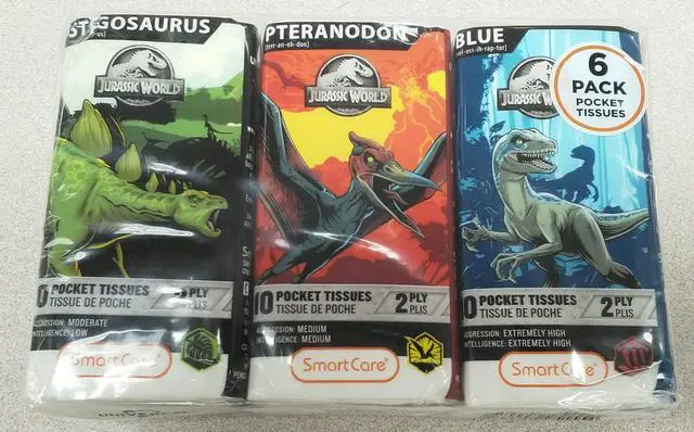 Alt view image 6 of 6 - Jurassic World Pocket Facial Tissue Featuring Triceratops, Baryonyx, and Stiggy - 6 Pack