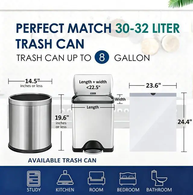 Alt view image 2 of 7 - Medium 8 Gallon White Drawstring Trash Bags, 36 Count | Household Waste Basket Liners Fit 8 Gallon Kitchen Trash Cans, Tear Free&Leak Proof Sturdy For Home & Office Indoor Use