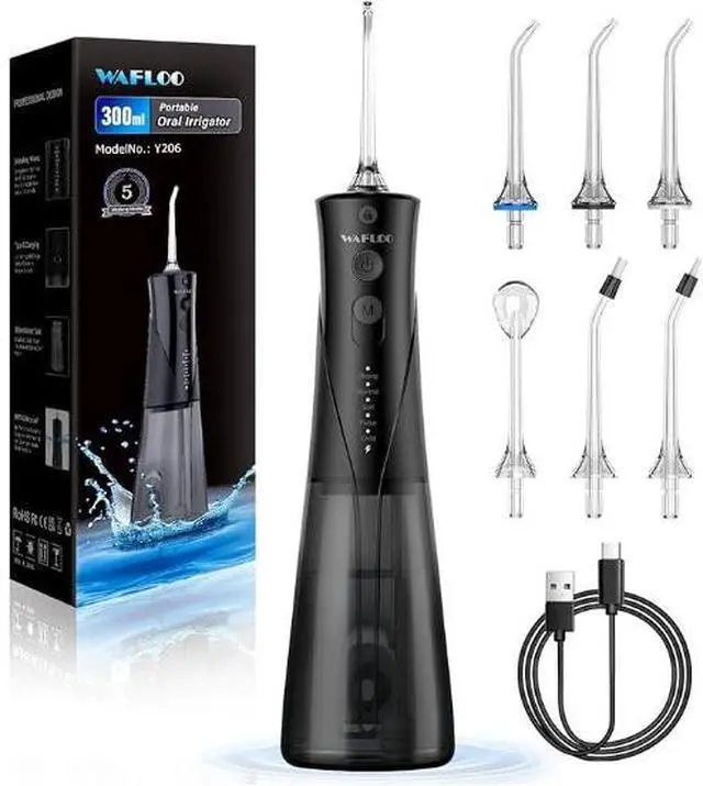 Alt view image 2 of 7 - Water Flosser for Teeth, 5 Modes, 6 Jet Tips, Rechargeable Cordless Portable 300ML Large Tank, IPX7 Waterproof Electric Oral Irrigator for Home & Travel9(Shipped in random color)