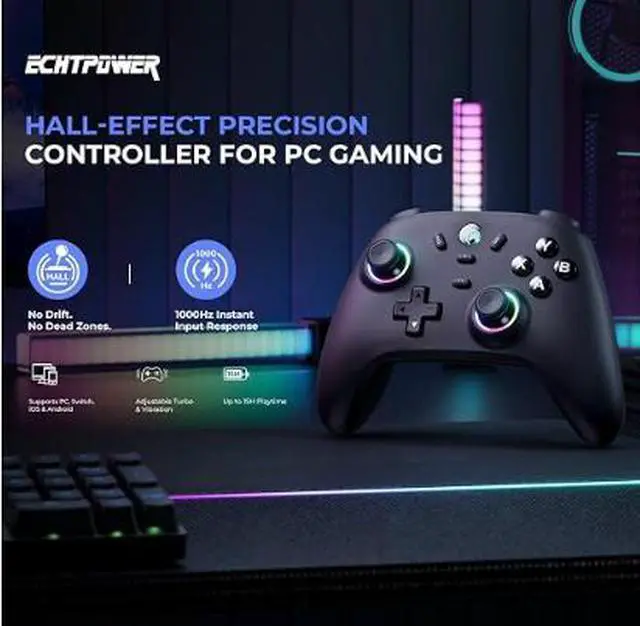Alt view image 6 of 6 - Wireless PC Gaming Controller - Hall Effect Joystick, 2.4G & Wired 1000Hz Polling Rate, 800mAh Battery, Adjustable Turbo/Vibration - for PC/Switch/iOS/Android-off Black version