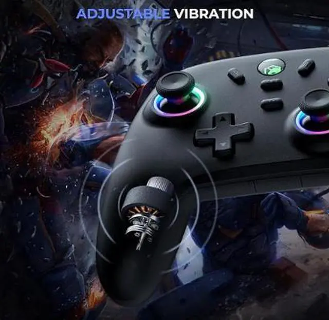 Alt view image 3 of 6 - Wireless PC Gaming Controller - Hall Effect Joystick, 2.4G & Wired 1000Hz Polling Rate, 800mAh Battery, Adjustable Turbo/Vibration - for PC/Switch/iOS/Android-off Black version