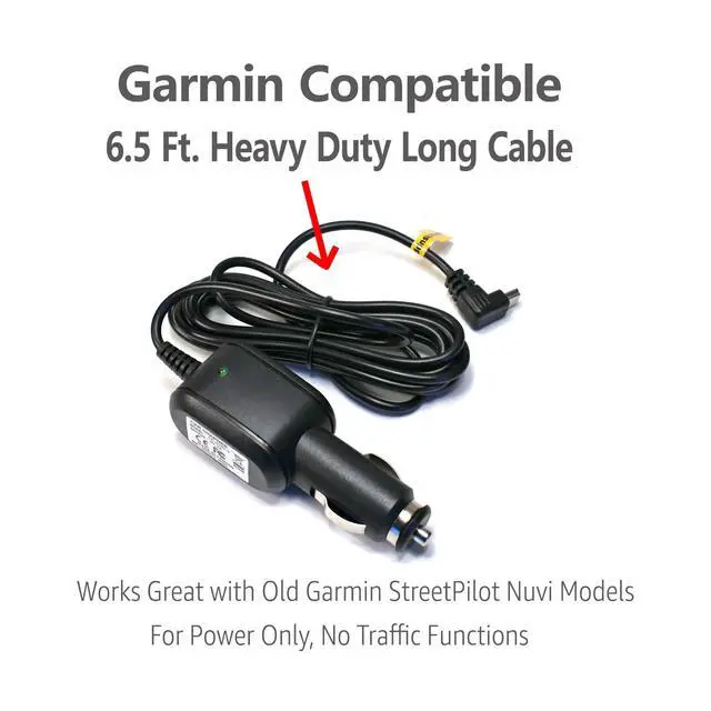 Alt view image 2 of 5 - Mini USB Car Charger Power Cord for Garmin Nuvi 200 200w 205w 250 255w 260w 256w 1300 1350 1370 1390 1450 Dezl 560 570 760lmt 770lmthd 780lmt-s Navigator GPS (6.5 ft Long Cable)