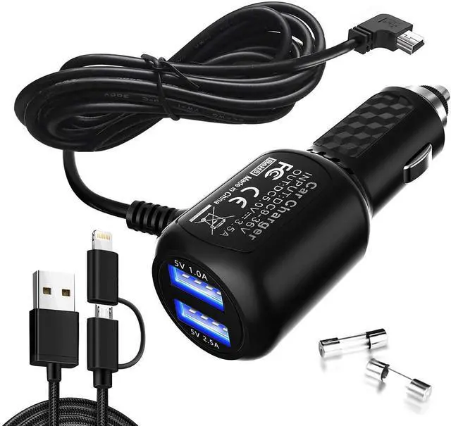 Main image of Car Charger for Garmin Nuvi, Garmin GPS Charger Cable,Mini USB Power Cord Cable Dual Port USB Vehicle Power Charging Cable Cord for Garmi Nuvi C255 Dashcam