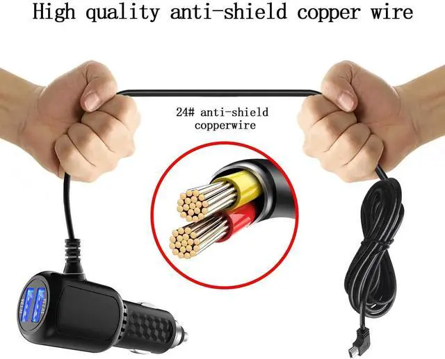 Alt view image 5 of 7 - Car Charger for Garmin Nuvi, Garmin GPS Charger Cable,Mini USB Power Cord Cable Dual Port USB Vehicle Power Charging Cable Cord for Garmi Nuvi C255 Dashcam