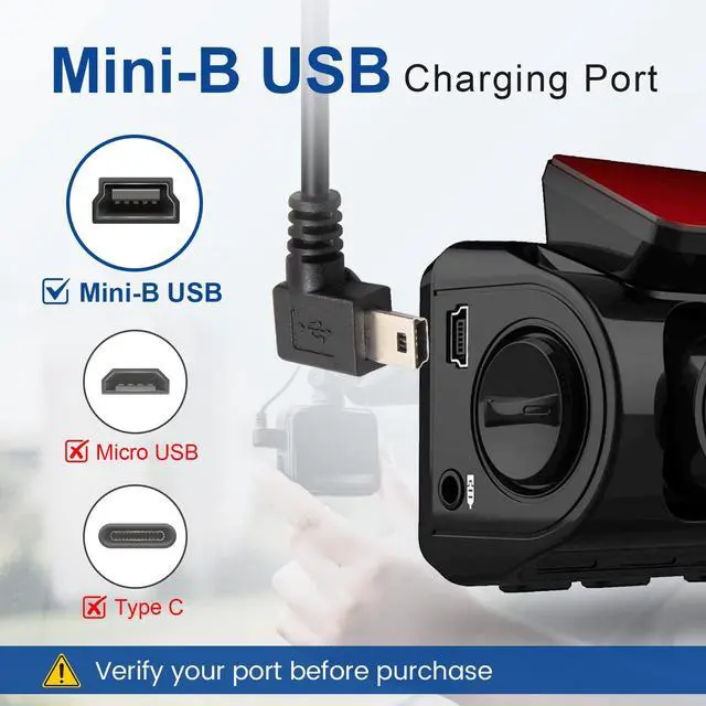 Alt view image 3 of 6 - Mini-B USB Dash Cam Power Cord 90° Right Angle for Rexing V1/V1P/Pro/V5/V3, Byakov S6, Rove R2-4K NOT for Micro USB or Type-C10