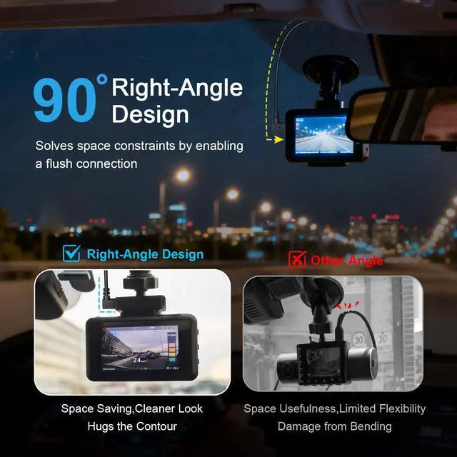 Alt view image 4 of 6 - Mini-B USB Dash Cam Power Cord 90° Right Angle for Rexing V1/V1P/Pro/V5/V3, Byakov S6, Rove R2-4K NOT for Micro USB or Type-C10