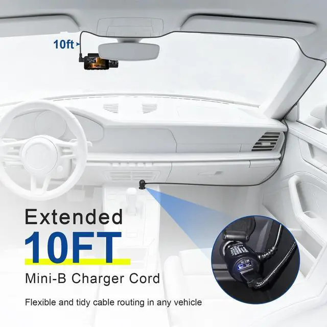 Alt view image 5 of 6 - Mini-B USB Dash Cam Power Cord 90° Right Angle for Rexing V1/V1P/Pro/V5/V3, Byakov S6, Rove R2-4K NOT for Micro USB or Type-C10