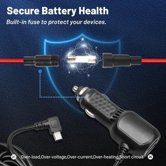 Alt view image 6 of 6 - Mini-B USB Dash Cam Power Cord 90° Right Angle for Rexing V1/V1P/Pro/V5/V3, Byakov S6, Rove R2-4K NOT for Micro USB or Type-C10