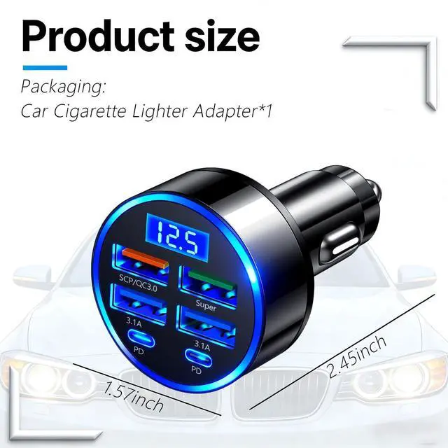 Alt view image 2 of 7 - 6 Ports Car Cigarette Lighter Adapter,Upgraded Car Cigarette Lighter USB Charger with Super/PD/3.1A/QC3.0 as Vehicle Electronics,24V/12V Cars Charger Adapter with LED Voltage Display