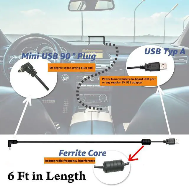 Alt view image 4 of 7 - 6 Ft Mini USB Car Charger Power Cord for Garmin Nuvi Drive DriveSmart DriveAssist DriveTrack RV Auto Handheld Navigation GPS TA20 Compatible