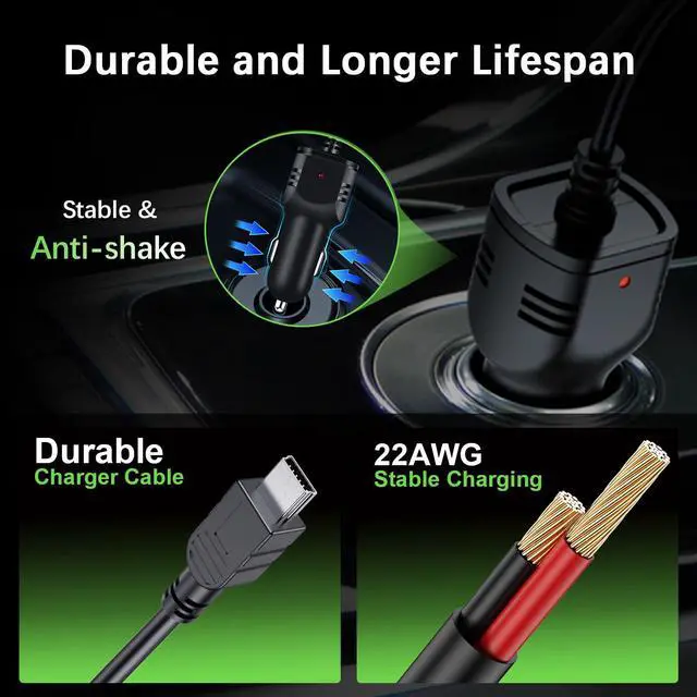 Alt view image 4 of 7 - Dash Camera Car Charger, Mini USB and Micro USB Interfaces, Driving Recorders Power Cord Universal Car Adapter Power Cord 3.5m/11.5ft 12V/24V to DC5V 2A(I Interface)