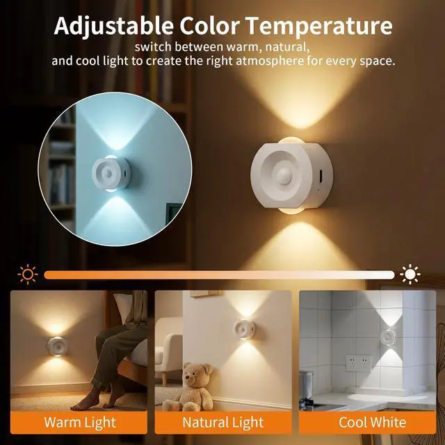 Alt view image 2 of 7 - Rechargeable Motion Sensor Night Light 4 Pack, Dimmable LED Night Lights with 4 Modes & 3 Color Temperatures, Magnetic Stick-On Night Light for Hallway, Bedroom, Stairs, Closet, Bathroom