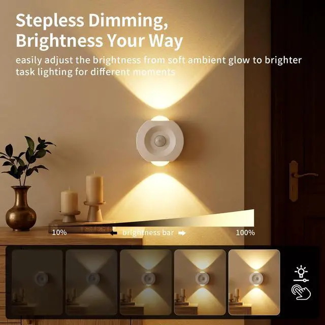 Alt view image 3 of 7 - Rechargeable Motion Sensor Night Light 4 Pack, Dimmable LED Night Lights with 4 Modes & 3 Color Temperatures, Magnetic Stick-On Night Light for Hallway, Bedroom, Stairs, Closet, Bathroom
