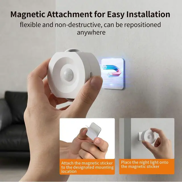 Alt view image 5 of 7 - Rechargeable Motion Sensor Night Light 4 Pack, Dimmable LED Night Lights with 4 Modes & 3 Color Temperatures, Magnetic Stick-On Night Light for Hallway, Bedroom, Stairs, Closet, Bathroom