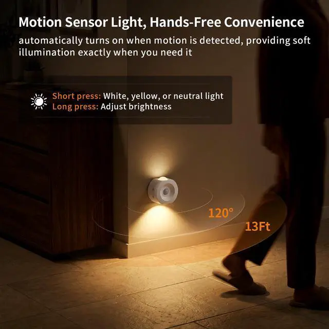 Alt view image 7 of 7 - Rechargeable Motion Sensor Night Light 4 Pack, Dimmable LED Night Lights with 4 Modes & 3 Color Temperatures, Magnetic Stick-On Night Light for Hallway, Bedroom, Stairs, Closet, Bathroom